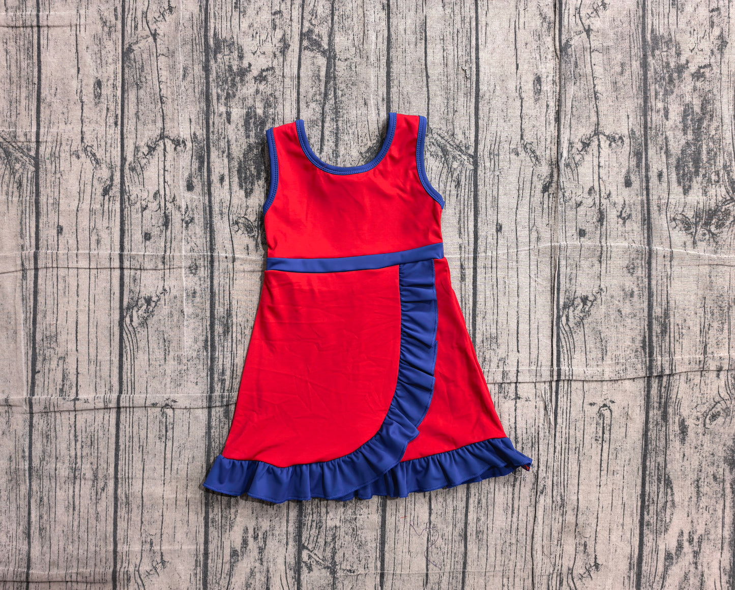 6.1 GSD4132 Sample No Moq Sleeveless red blue scallop team kids girls athletic dress