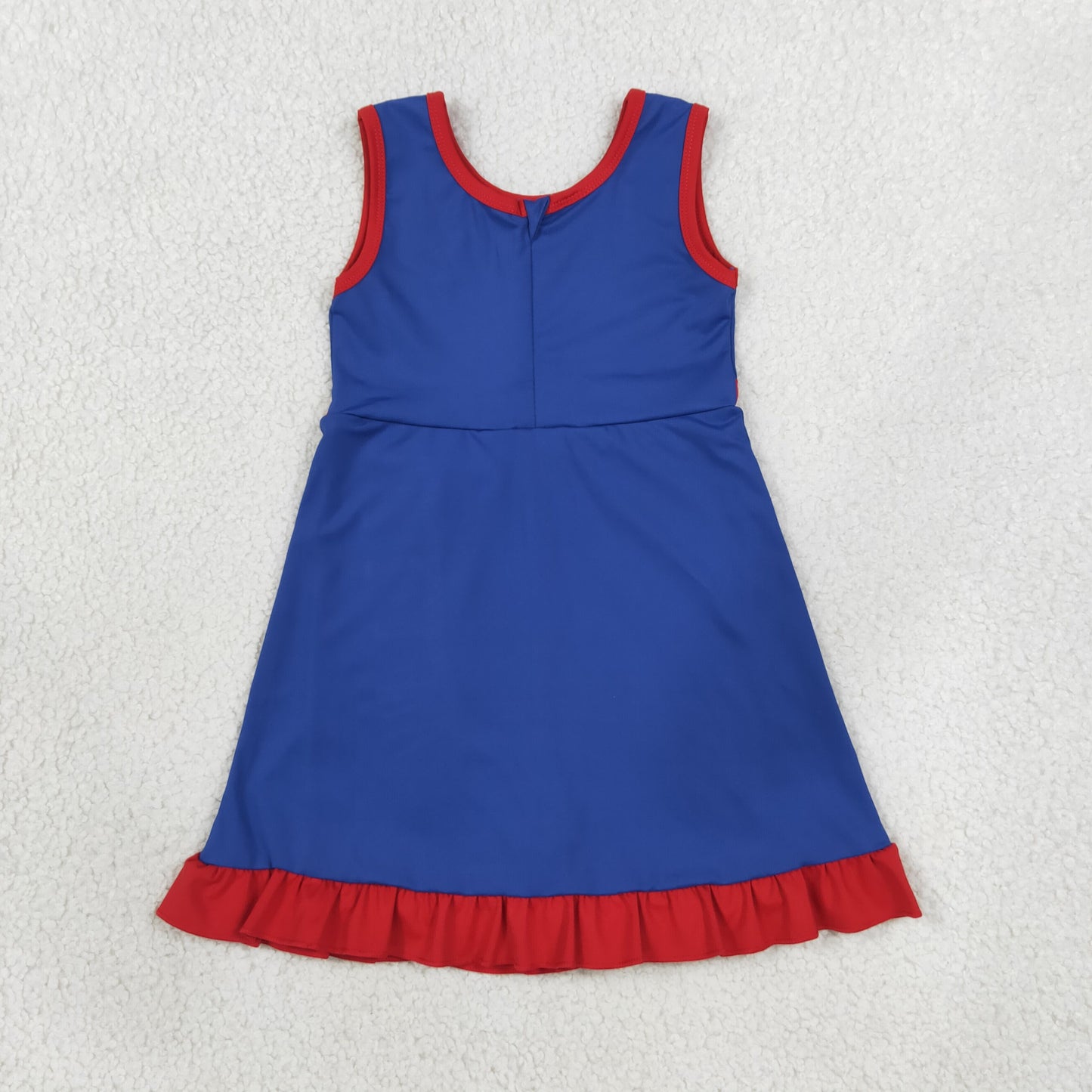 GSD4133  RTS NO MOQ （In stock）cotton Baby Girls Navy Printed Sleeveless Scallop Yoga Active Short Knee Length Dress