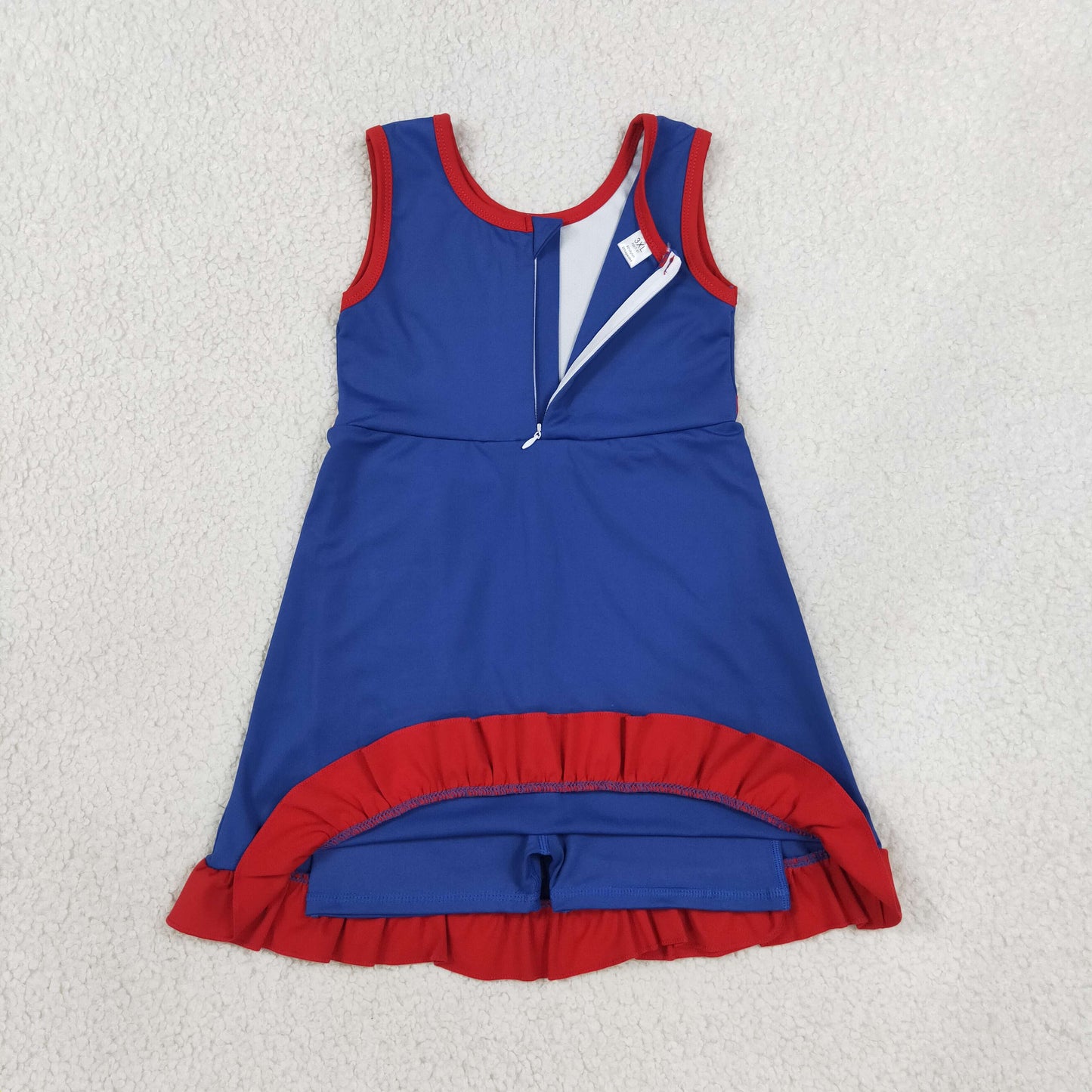GSD4133  RTS NO MOQ （In stock）cotton Baby Girls Navy Printed Sleeveless Scallop Yoga Active Short Knee Length Dress