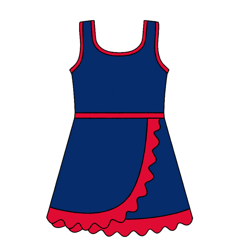 4.24 Pre order No Moq Baby Girls Sleeveless Yoga Active Short Scallop Knee Length Dress