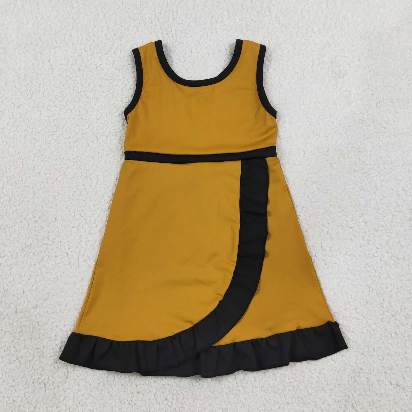 GSD4134 RTS NO MOQ （In stock）Sleeveless black scallop kids girls team athletic dress