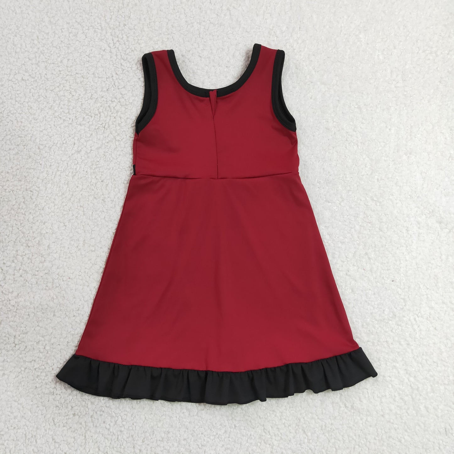 7.3 GSD4135RTS NO MOQ （In stock）Sleeveless maroon black scallop kids girls team athletic dress