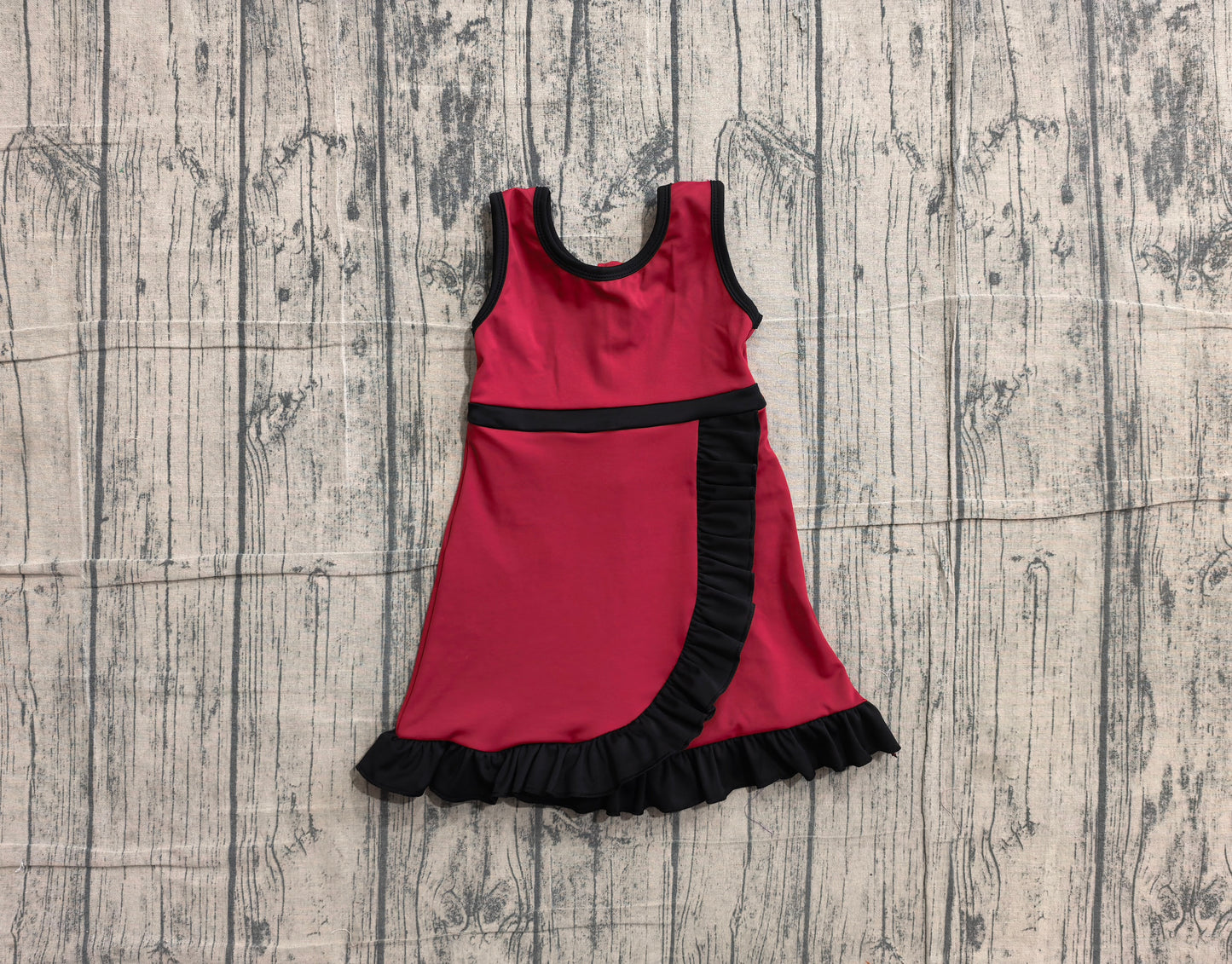6.1 GSD4135 Sample No Moq Sleeveless maroon black scallop kids girls team athletic dress