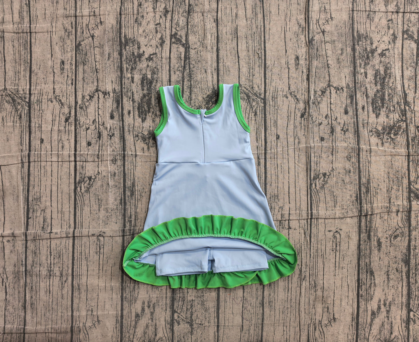 6.1 GSD4136 Sample No Moq Sleeveless light blue green scallop girls athletic dress