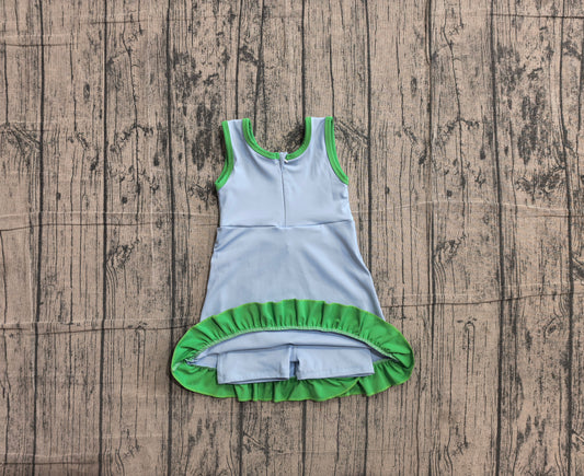 6.1 GSD4136 Sample No Moq Sleeveless light blue green scallop girls athletic dress