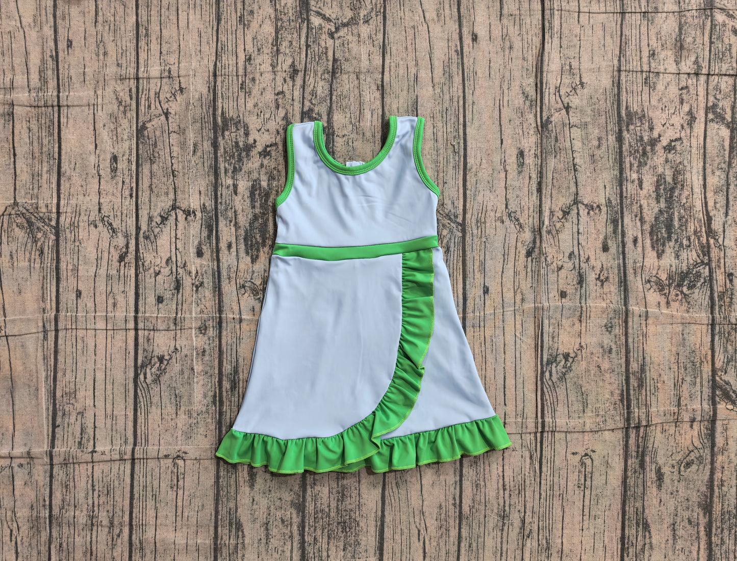 6.1 GSD4136 Sample No Moq Sleeveless light blue green scallop girls athletic dress