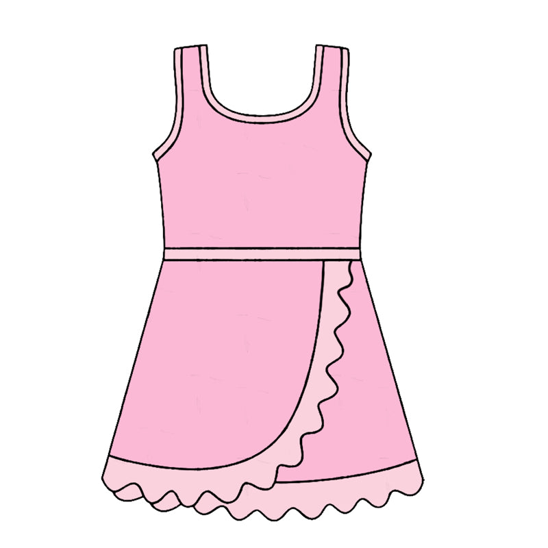 4.24 Pre order No Moq Baby Girls Sleeveless Yoga Active Short Scallop Knee Length Dress