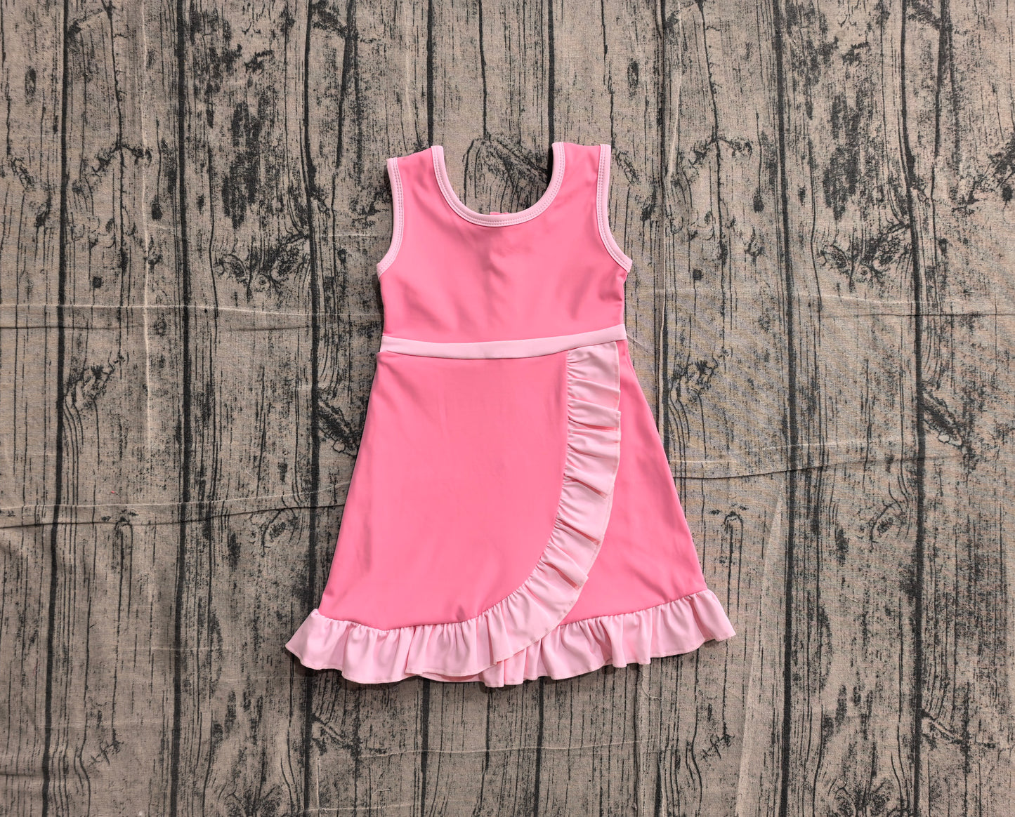 5.13 GSD4139 Sample No Moq Baby Girls Sleeveless Pink Yoga Active Short Scallop Knee Length Dress