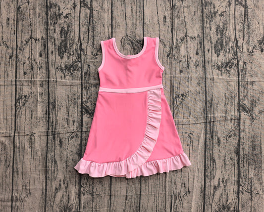 5.13 GSD4139 Sample No Moq Baby Girls Sleeveless Pink Yoga Active Short Scallop Knee Length Dress