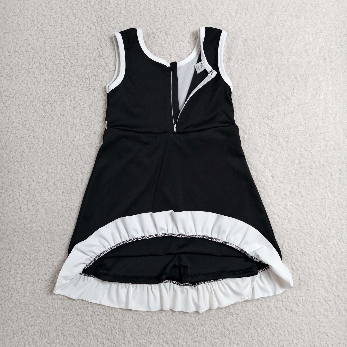 GSD4140 RTS NO MOQ （In stock）Sleeveless black white scallop girls athletic dress