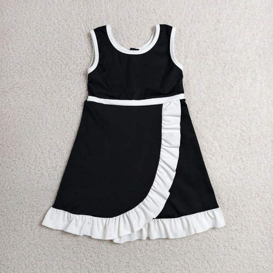 GSD4140 RTS NO MOQ （In stock）Sleeveless black white scallop girls athletic dress
