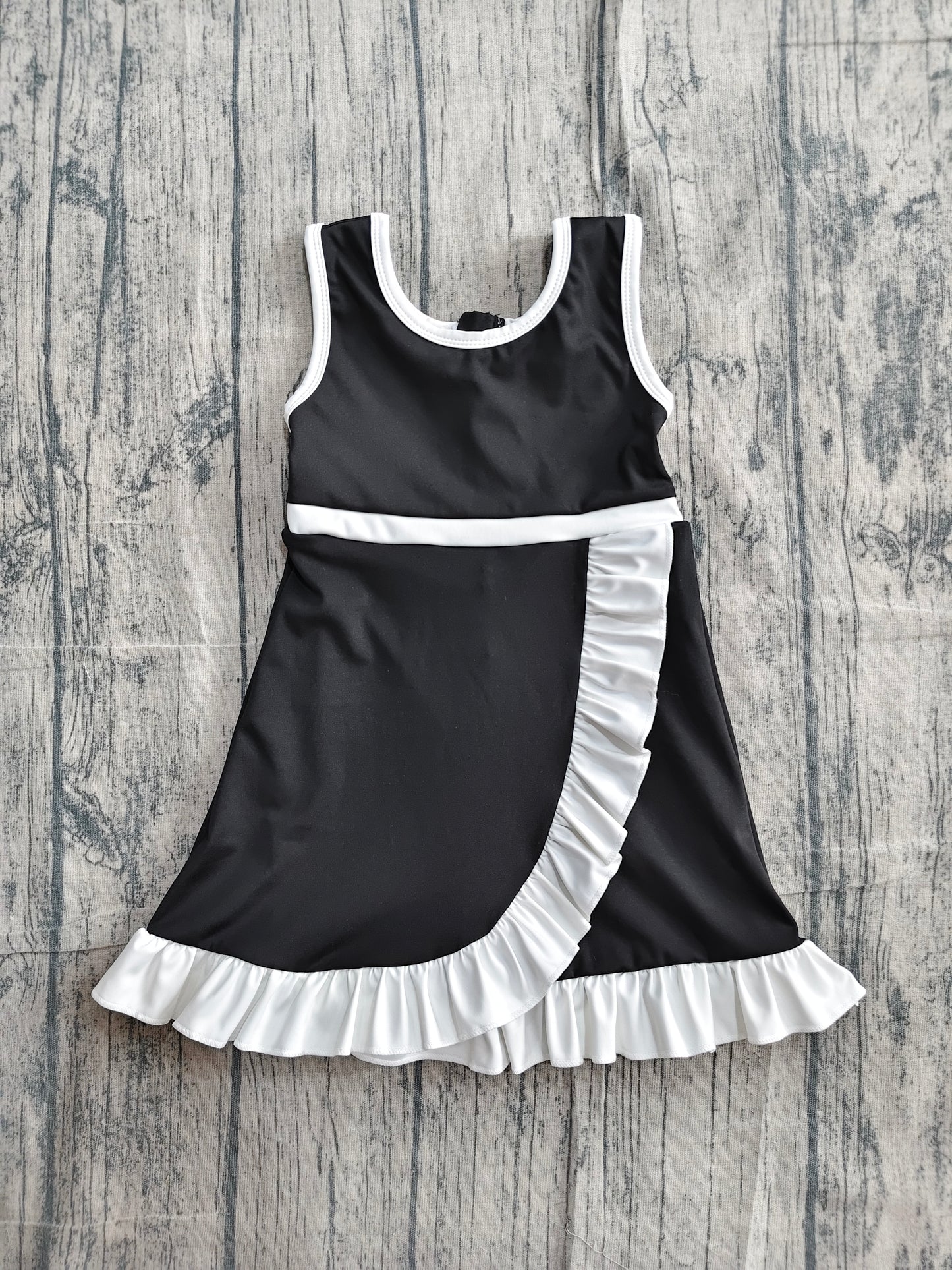 5.11 GSD4140 Sample No Moq Baby Girls Sleeveless Black Yoga Active Short Scallop Knee Length Dress