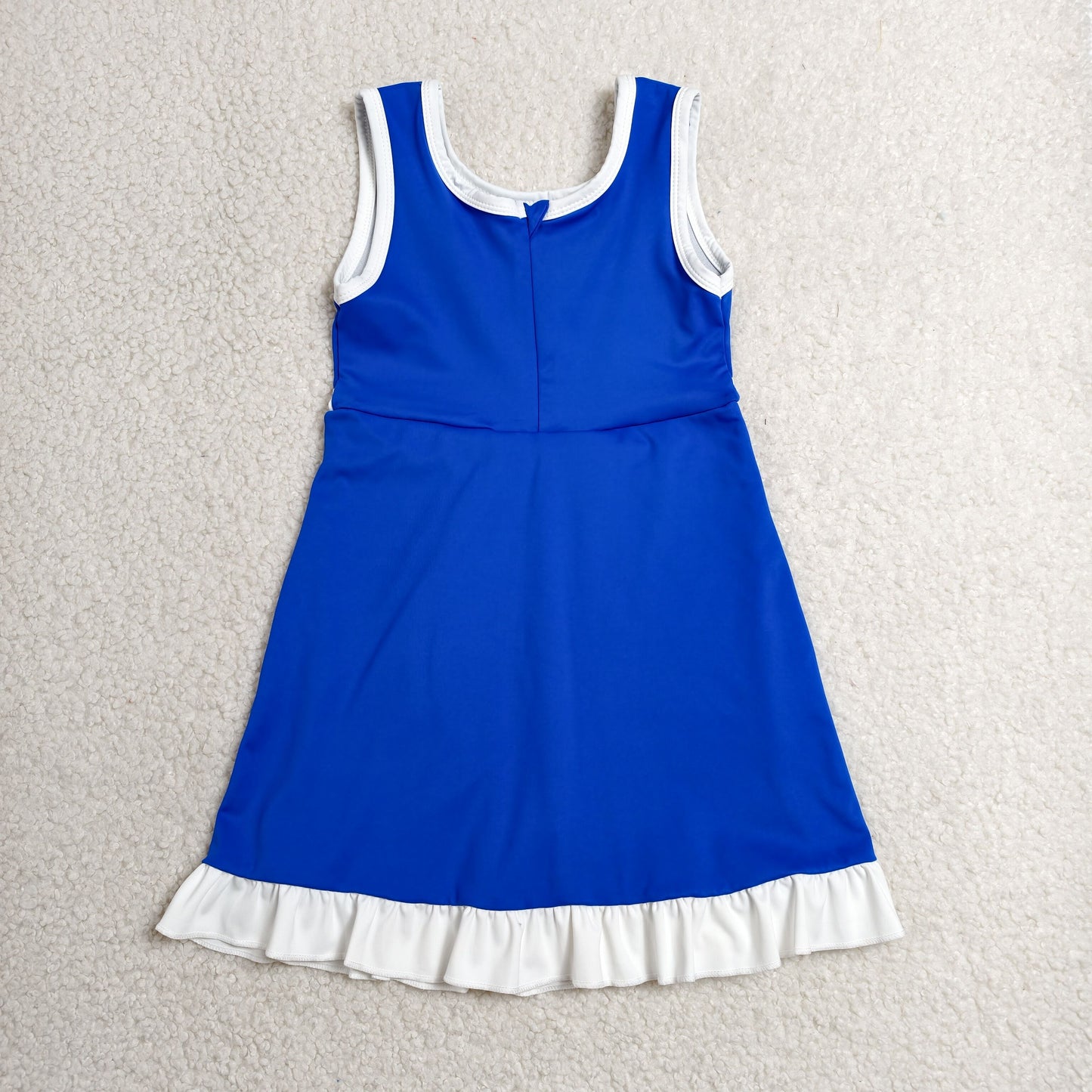 GSD4141 RTS NO MOQ （In stock）Sleeveless blue white scallop kids girls team athletic dress