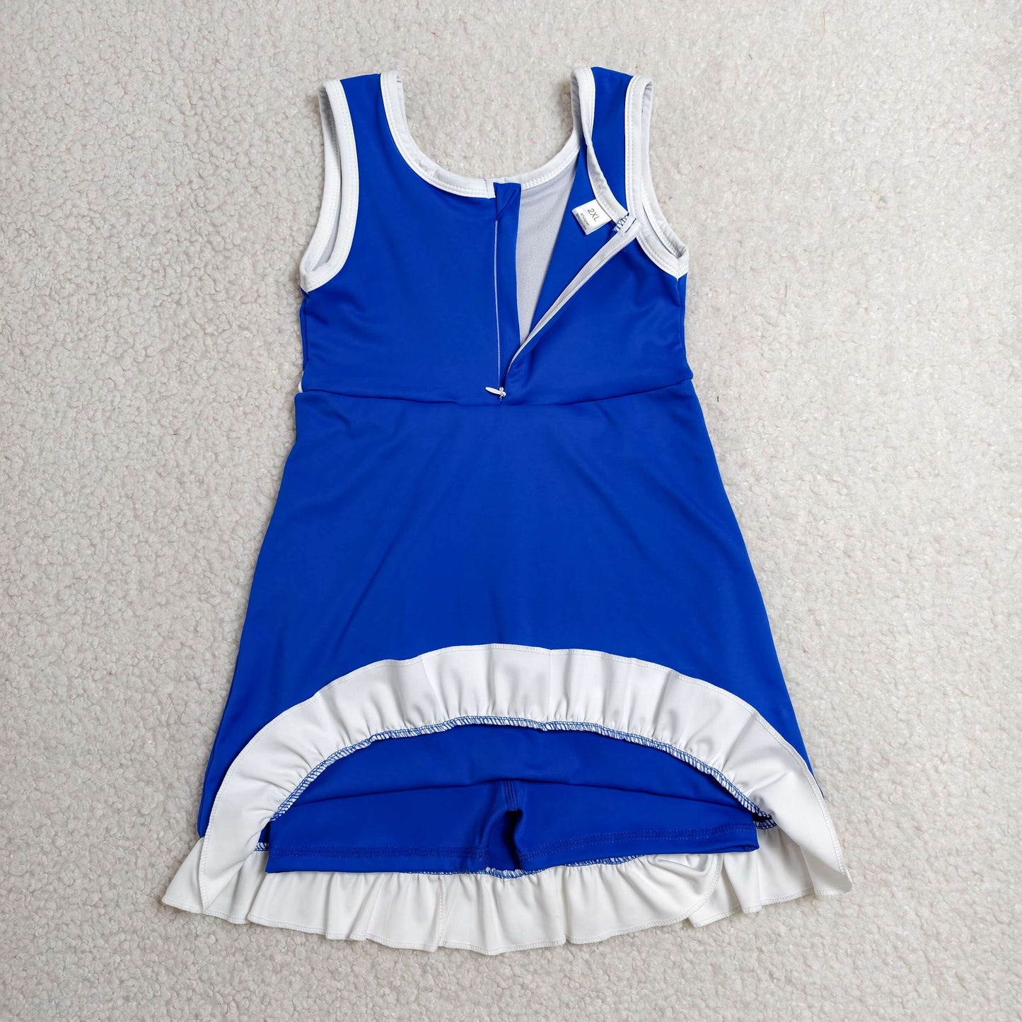 GSD4141 RTS NO MOQ （In stock）Sleeveless blue white scallop kids girls team athletic dress