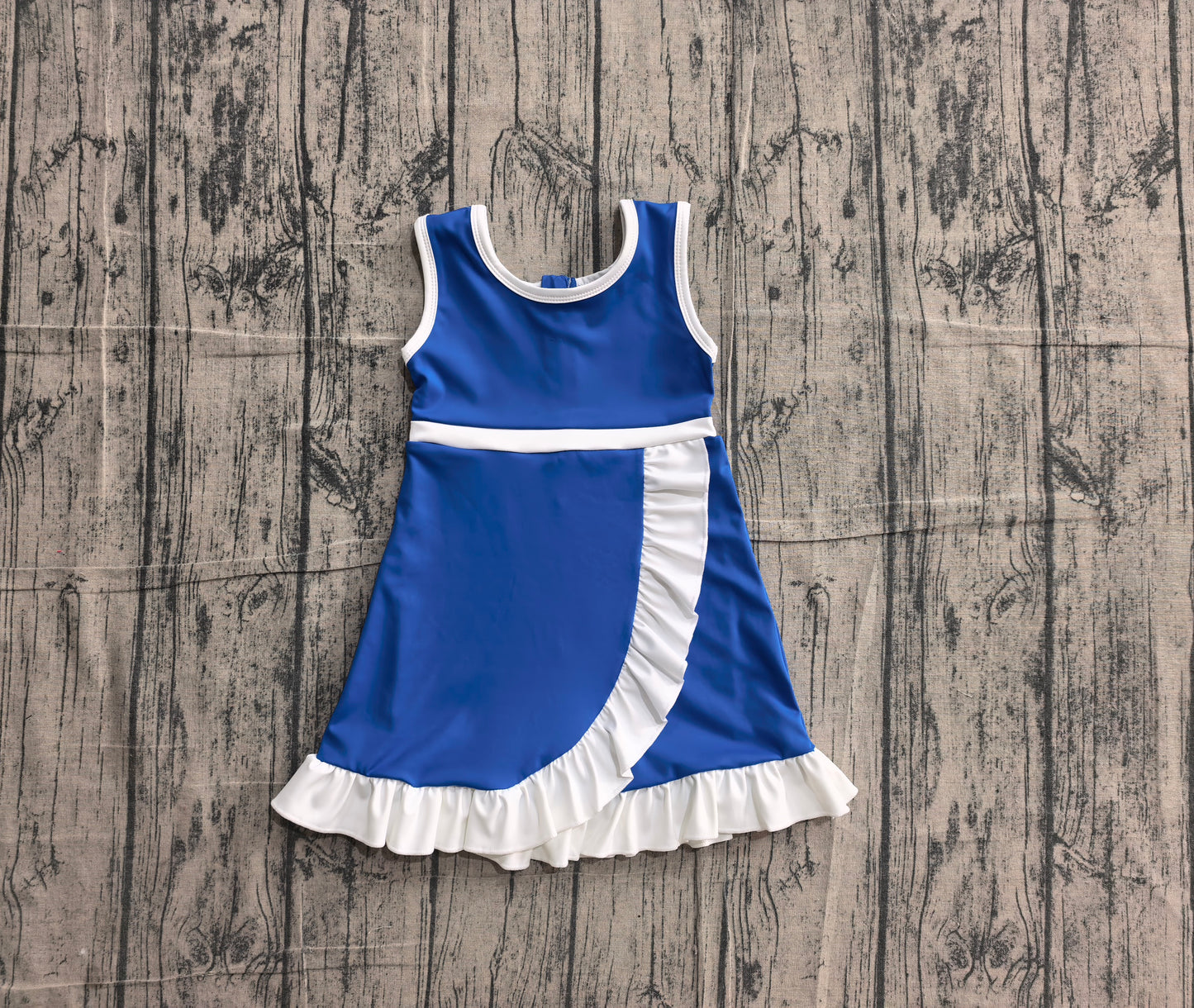 5.13 GSD4141 Sample No Moq Baby Girls Sleeveless Hot Blue Yoga Active Short Scallop Knee Length Dress