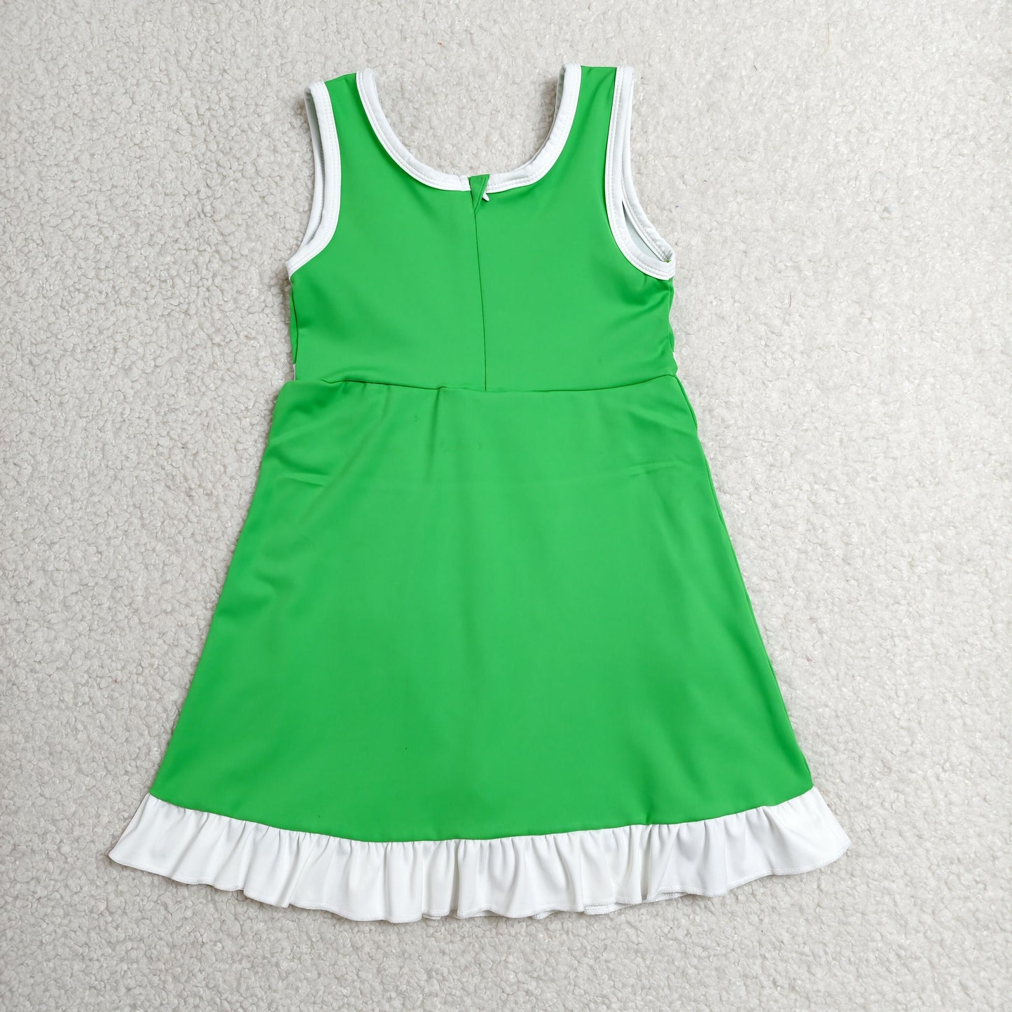 GSD4143 RTS NO MOQ （In stock）Sleeveless green white scallop girls athletic dress