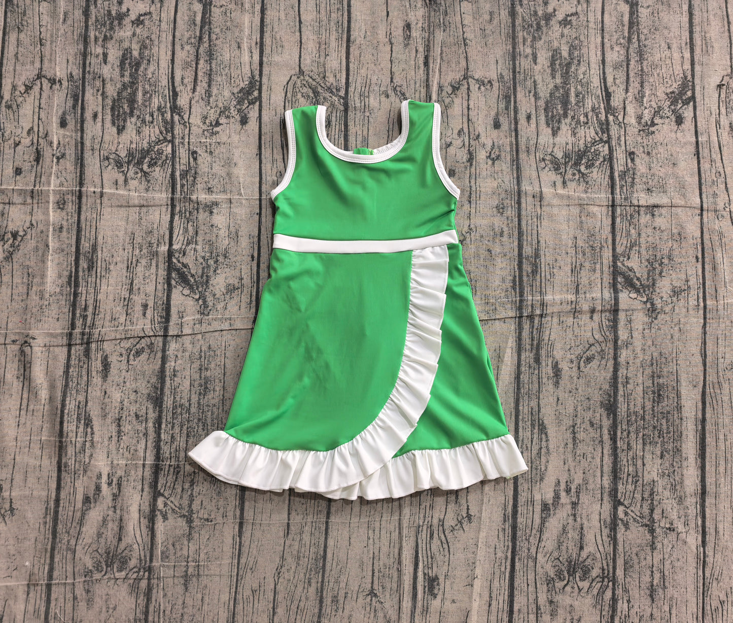 5.13 GSD4143 Sample No Moq Baby Girls Sleeveless Green Yoga Active Short Scallop Knee Length Dress