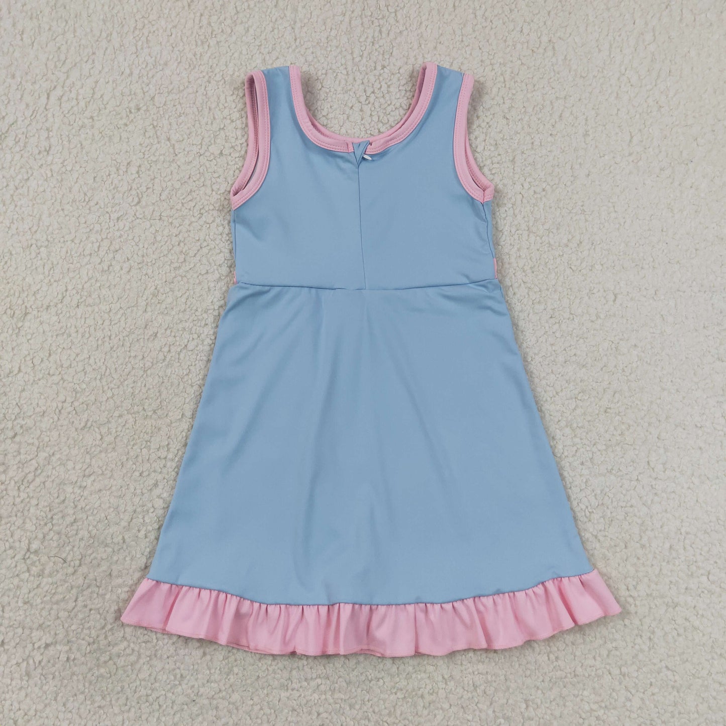 GSD4144 RTS NO MOQ （In stock）Baby Girls Sleeveless Blue Pink Yoga Active Short Scallop Knee Length Dress