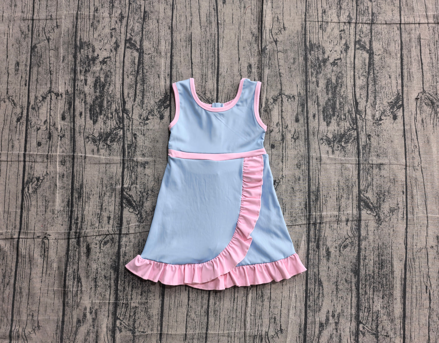 5.13 GSD4144 Sample No Moq Baby Girls Sleeveless Blue Pink Yoga Active Short Scallop Knee Length Dress