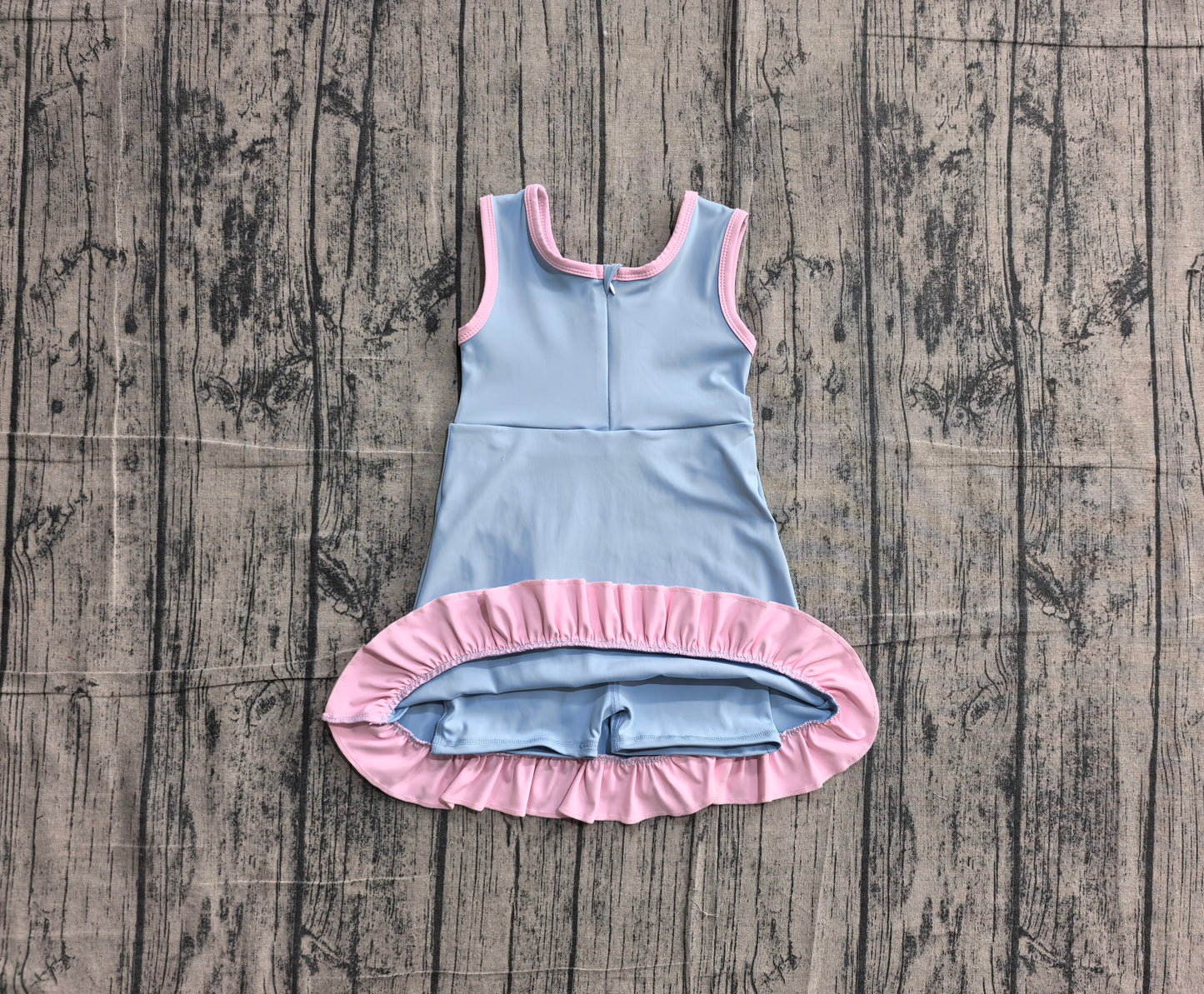 5.13 GSD4144 Sample No Moq Baby Girls Sleeveless Blue Pink Yoga Active Short Scallop Knee Length Dress