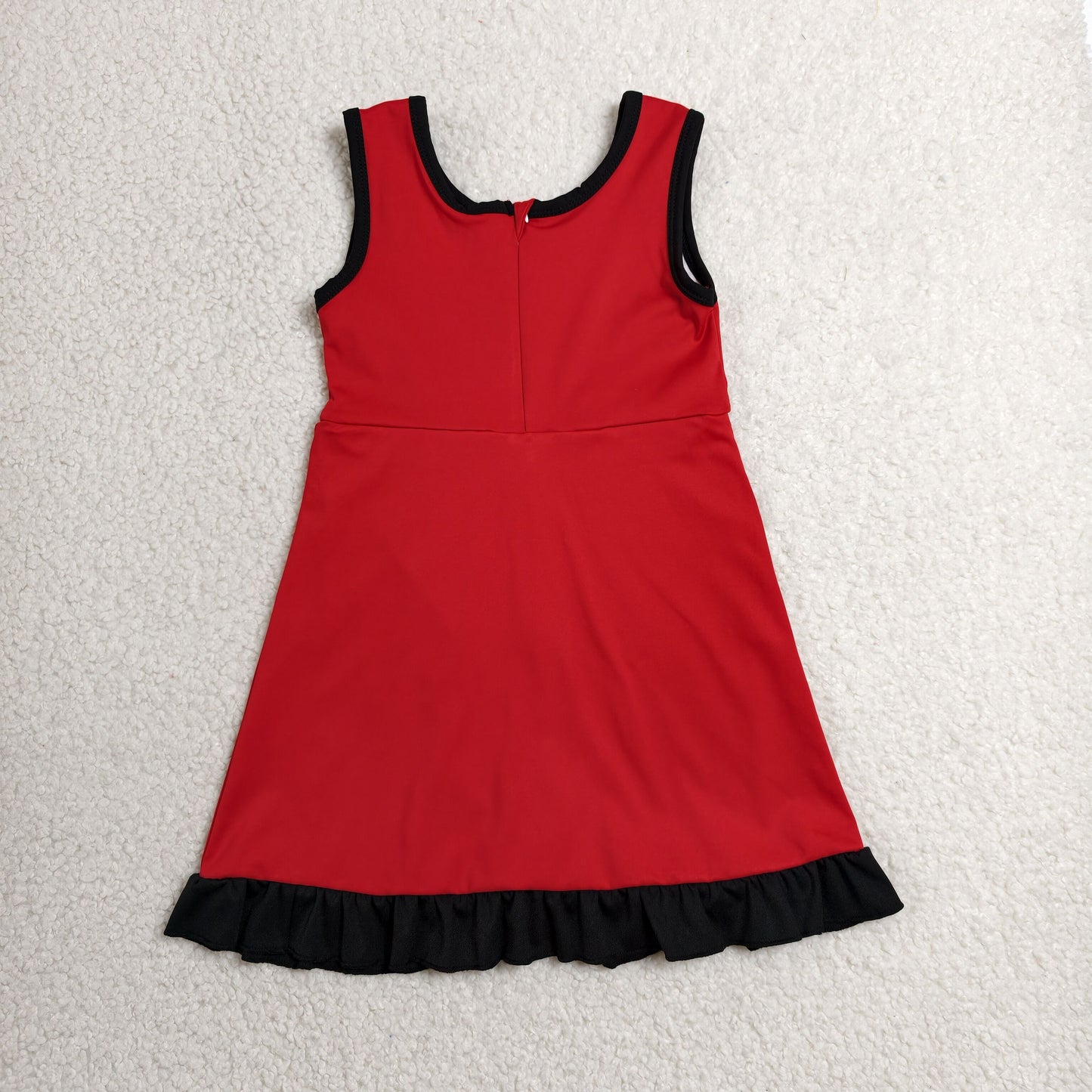 GSD4146 RTS NO MOQ （In stock）Sleeveless red black scallop team kids girls athletic dress
