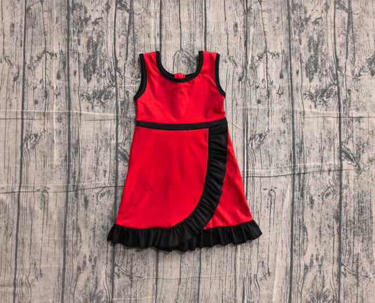 5.13 GSD4146 Sample No Moq Baby Girls Sleeveless Red Black Yoga Active Short Scallop Knee Length Dress