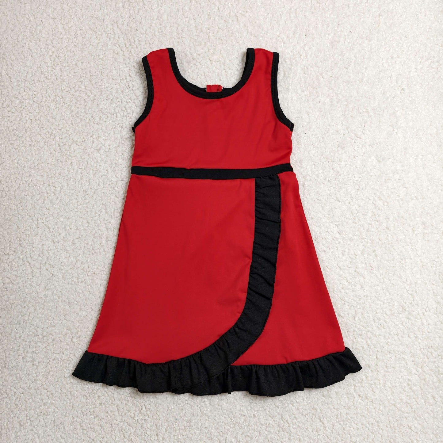 RTS Sibling Sleeveless red black scallop team kids girls athletic dress