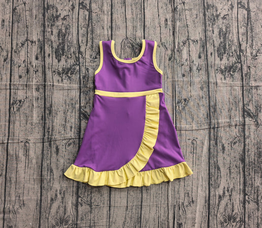 5.13 GSD4147 Sample No Moq Baby Girls Sleeveless Purple Yellow Yoga Active Short Scallop Knee Length Dress