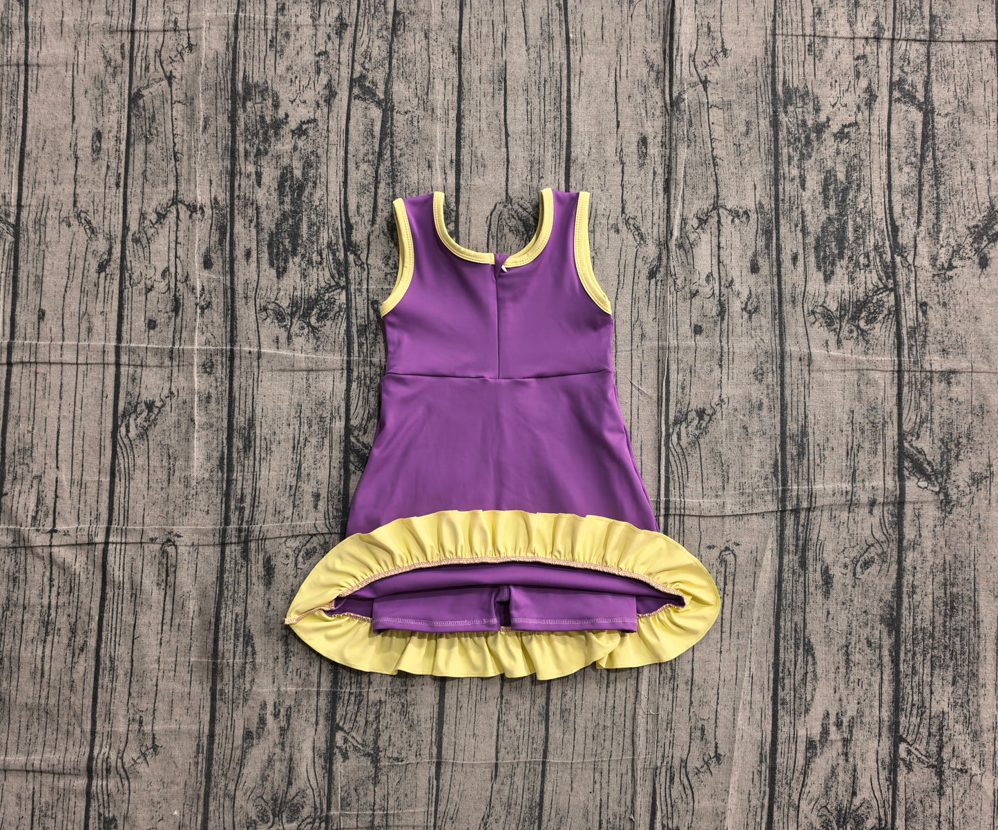 5.13 GSD4147 Sample No Moq Baby Girls Sleeveless Purple Yellow Yoga Active Short Scallop Knee Length Dress