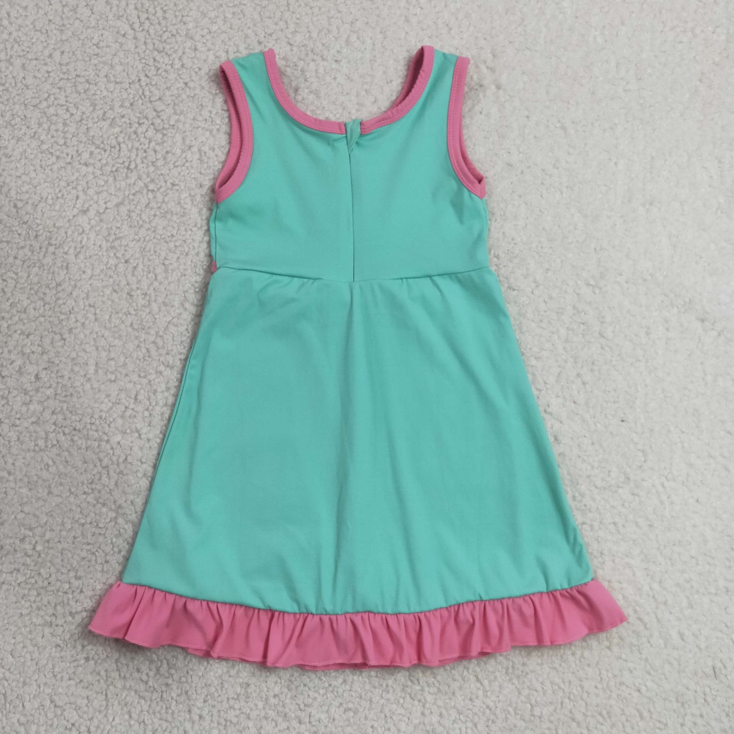 7.4 GSD4149 RTS NO MOQ （In stock）Baby Girls Sleeveless Pink Aqua Yoga Active Short Scallop Knee Length Dress