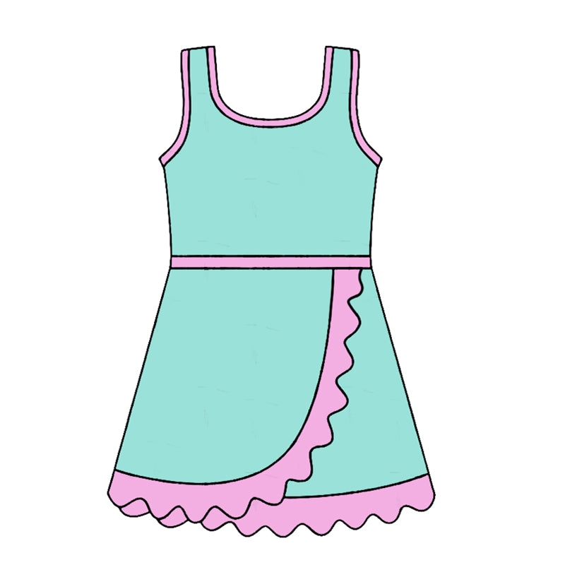 4.24 Pre order No Moq Baby Girls Sleeveless Yoga Active Short Scallop Knee Length Dress