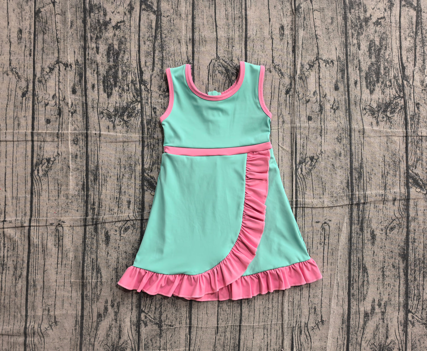 5.13 GSD4149 Sample No Moq Baby Girls Sleeveless Pink Aqua Yoga Active Short Scallop Knee Length Dress