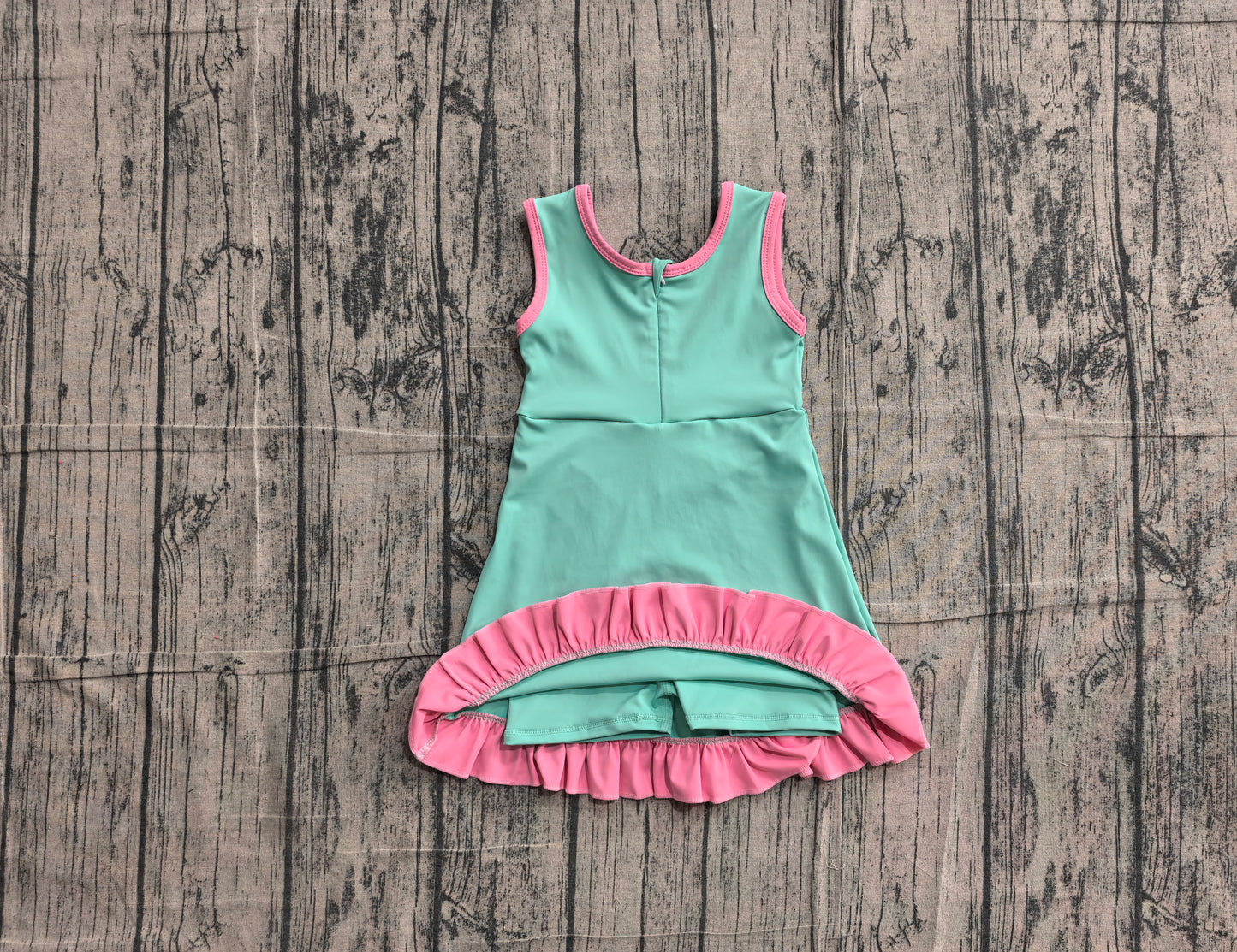 5.13 GSD4149 Sample No Moq Baby Girls Sleeveless Pink Aqua Yoga Active Short Scallop Knee Length Dress