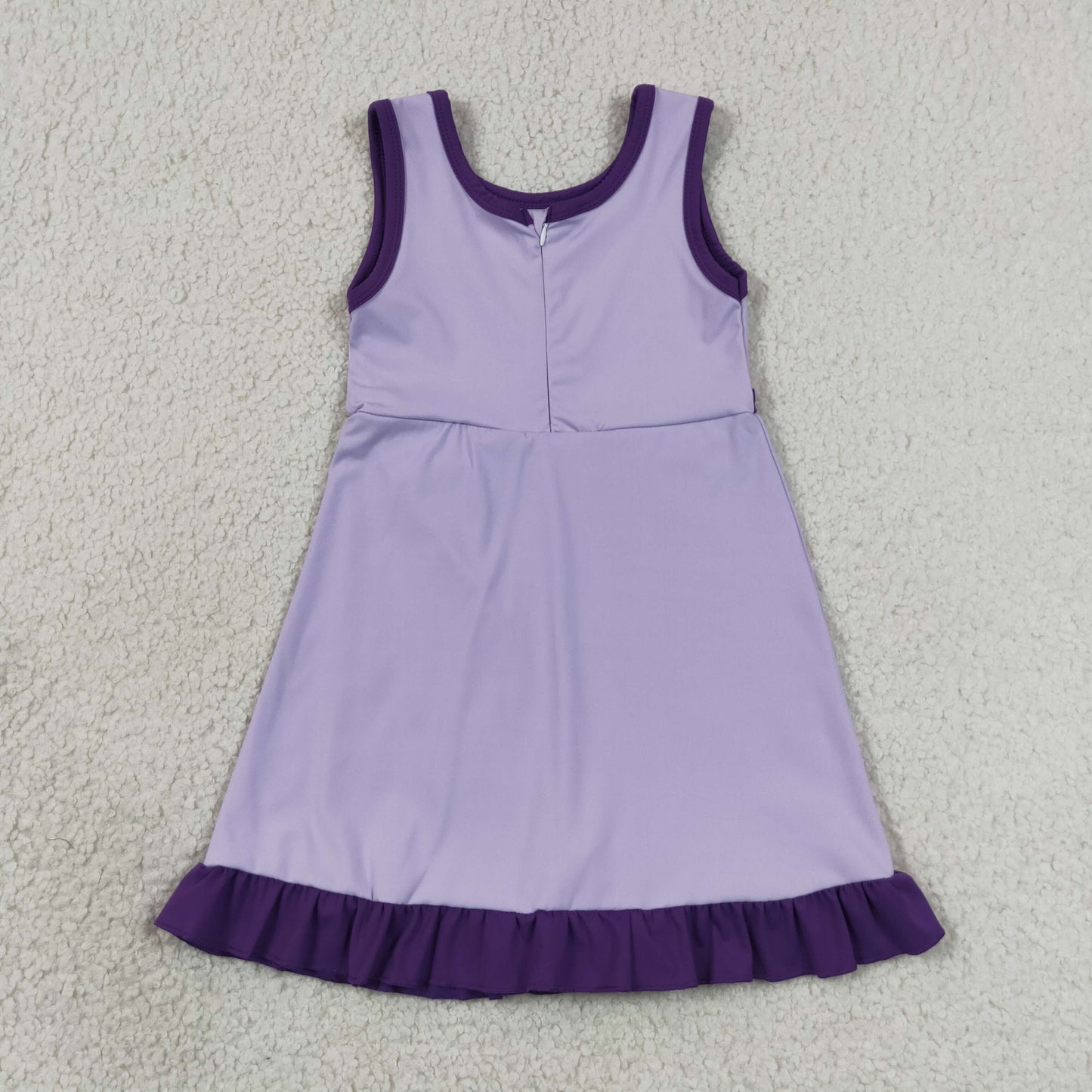 GSD4151 RTS NO MOQ （In stock）Baby Girls Sleeveless Pink Purple Yoga Active Short Scallop Knee Length Dress