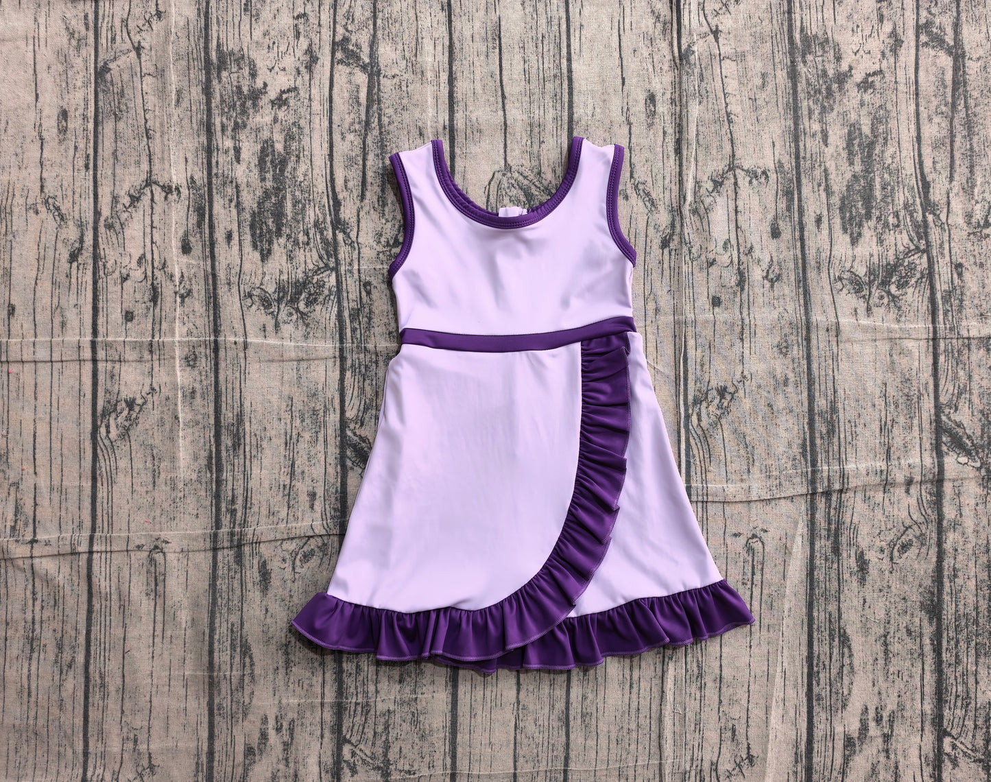 5.13 GSD4151 Sample No Moq Baby Girls Sleeveless Pink Purple Yoga Active Short Scallop Knee Length Dress