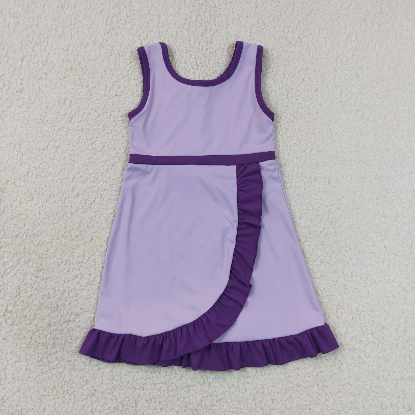 GSD4151 RTS NO MOQ （In stock）Baby Girls Sleeveless Pink Purple Yoga Active Short Scallop Knee Length Dress