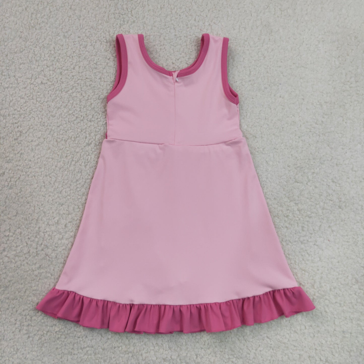 GSD4152 RTS NO MOQ （In stock）Baby Girls Sleeveless Pink Purple Yoga Active Short Scallop Knee Length Dress