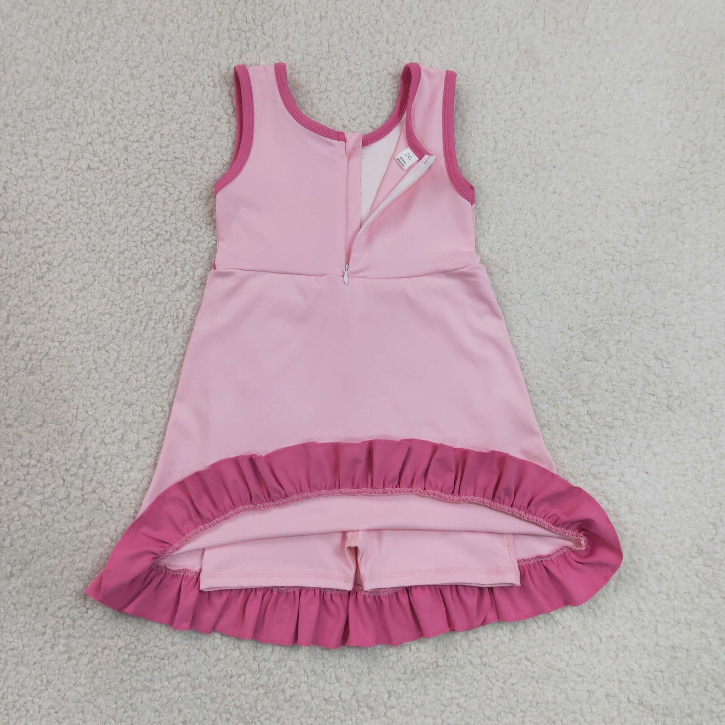 GSD4152 RTS NO MOQ （In stock）Baby Girls Sleeveless Pink Purple Yoga Active Short Scallop Knee Length Dress