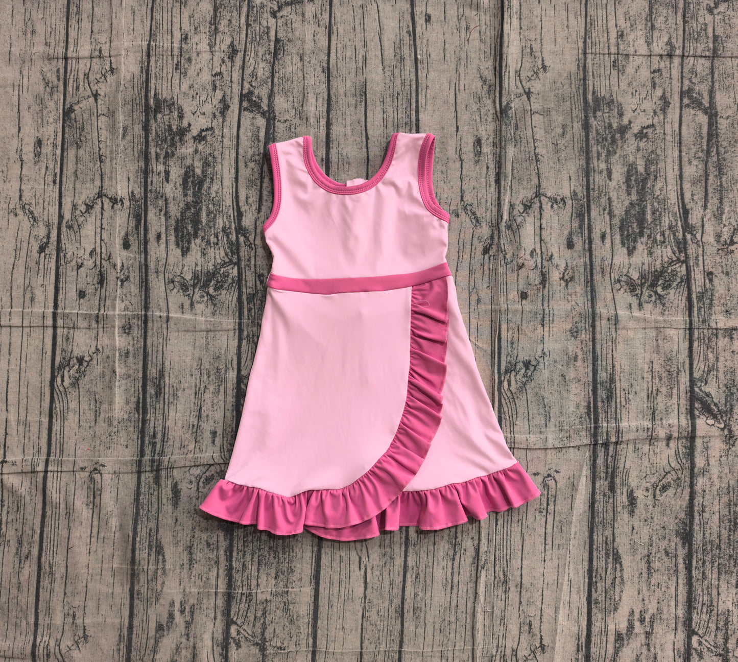 5.13 GSD4152 Sample No Moq Baby Girls Sleeveless Pink Purple Yoga Active Short Scallop Knee Length Dress