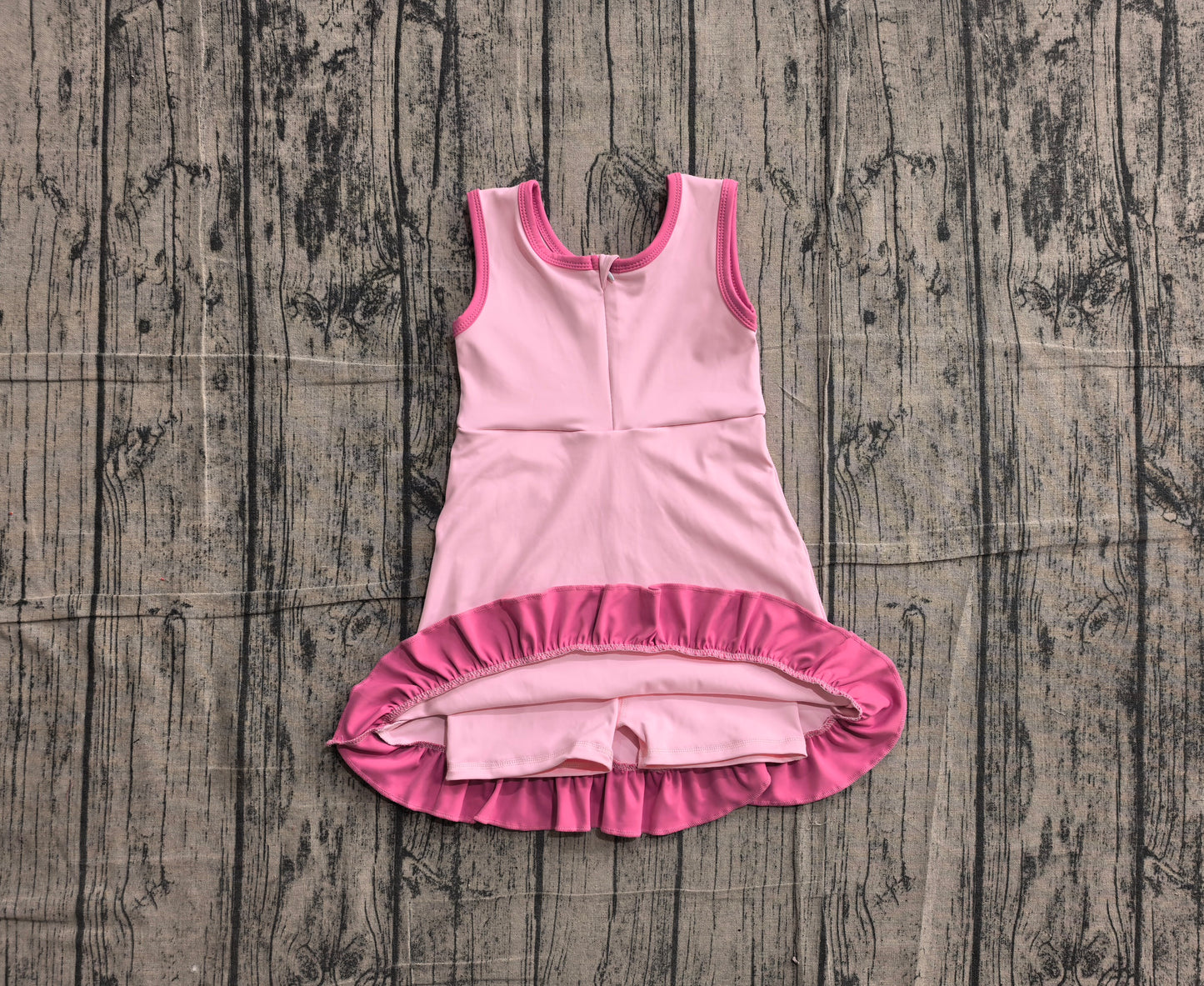 5.13 GSD4152 Sample No Moq Baby Girls Sleeveless Pink Purple Yoga Active Short Scallop Knee Length Dress