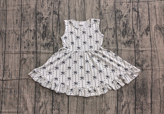 6.11 GSD4153 Sample No Moq  Baby Girls Summer Black Bows Striped Sleeveless Knee Length Ruffle Dresses