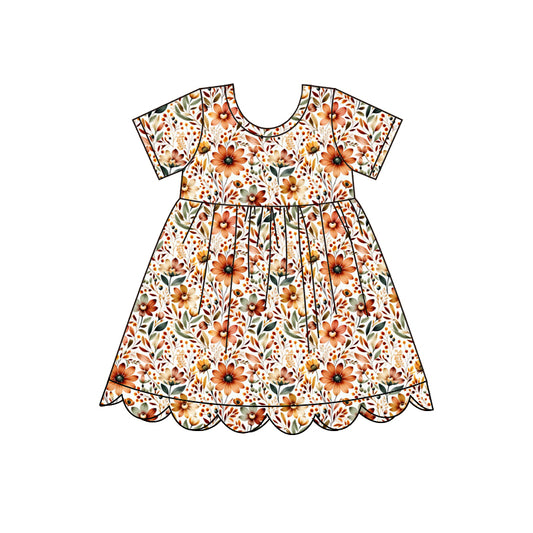 4.28 GSD4155 Pre order No Moq Baby Girls Summer Short Sleeve Scallop Colorful Floral Dresses