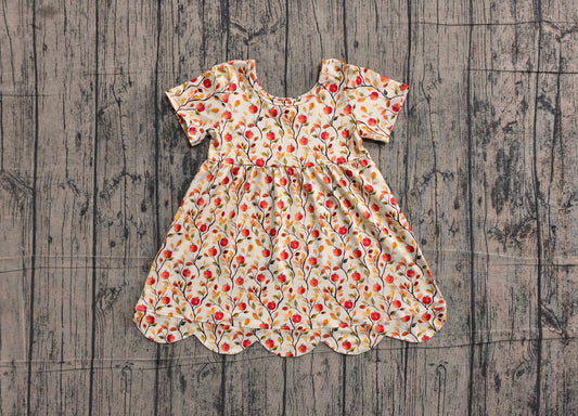 5.28 GSD4156 Sample No Moq Baby Girls Apples Flowers Scallop Fall Knee Length Dresses