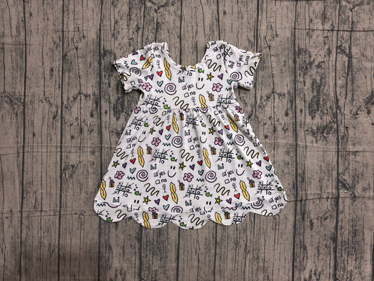 5.28 GSD4157 Sample No Moq Baby Girls Letters Flowers Scallop Fall Knee Length Dresses
