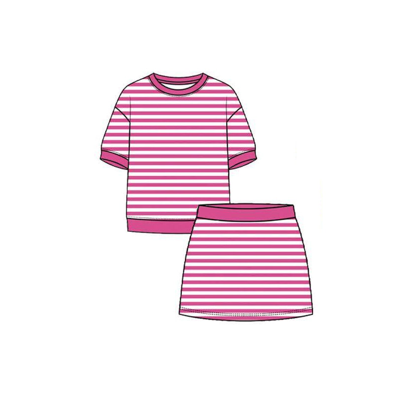 4.29 Pre order No Moq Baby Girls Summer Striped Short Sleeve Top And Skirt Yoga Set