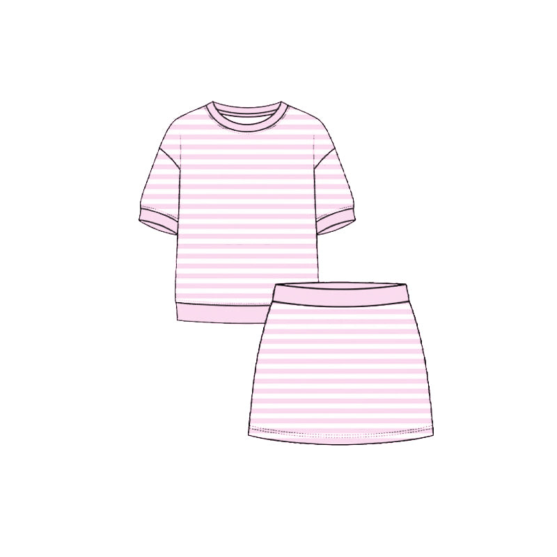 4.29 Pre order No Moq Baby Girls Summer Striped Short Sleeve Top And Skirt Yoga Set