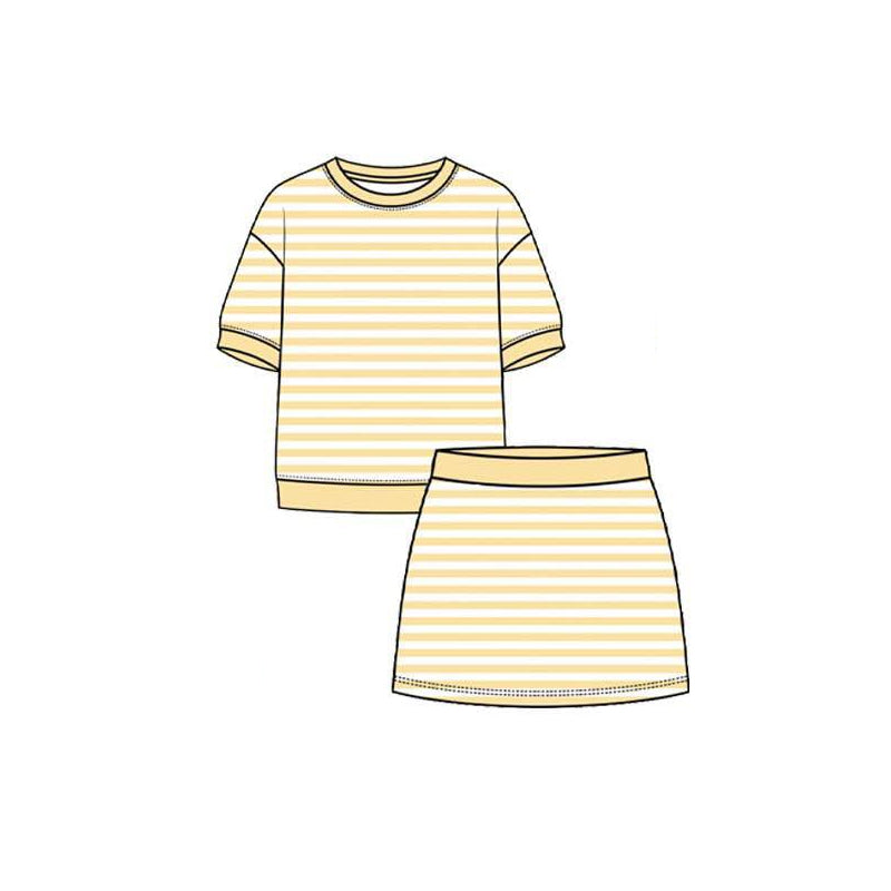 4.29 Pre order No Moq Baby Girls Summer Striped Short Sleeve Top And Skirt Yoga Set