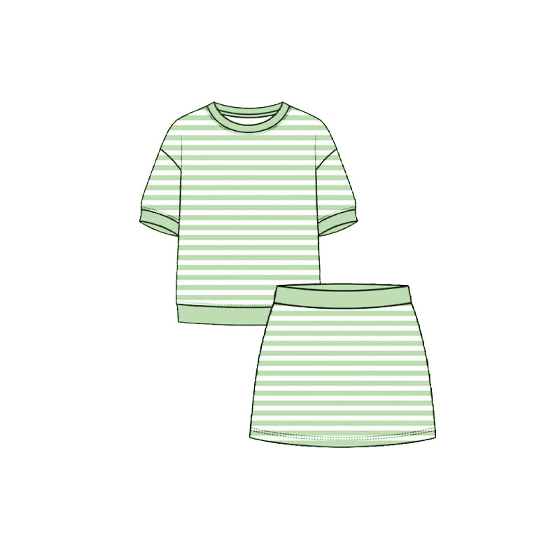4.29 Pre order No Moq Baby Girls Summer Striped Short Sleeve Top And Skirt Yoga Set