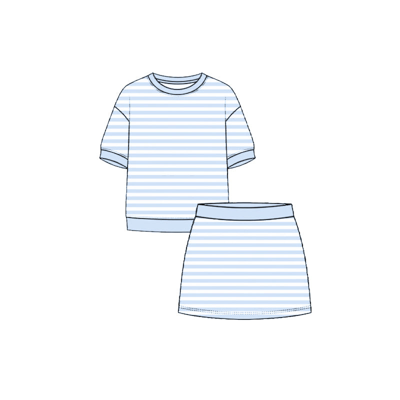 4.29 Pre order No Moq Baby Girls Summer Striped Short Sleeve Top And Skirt Yoga Set