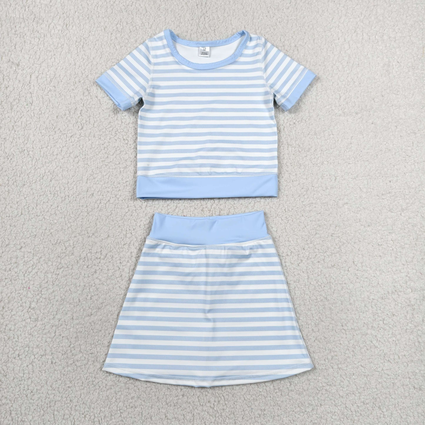 GSD4162 RTS NO MOQ （In stock）Baby Girls Blue Stripe Top Skirt Shorts Yoga Active Clothes Sets